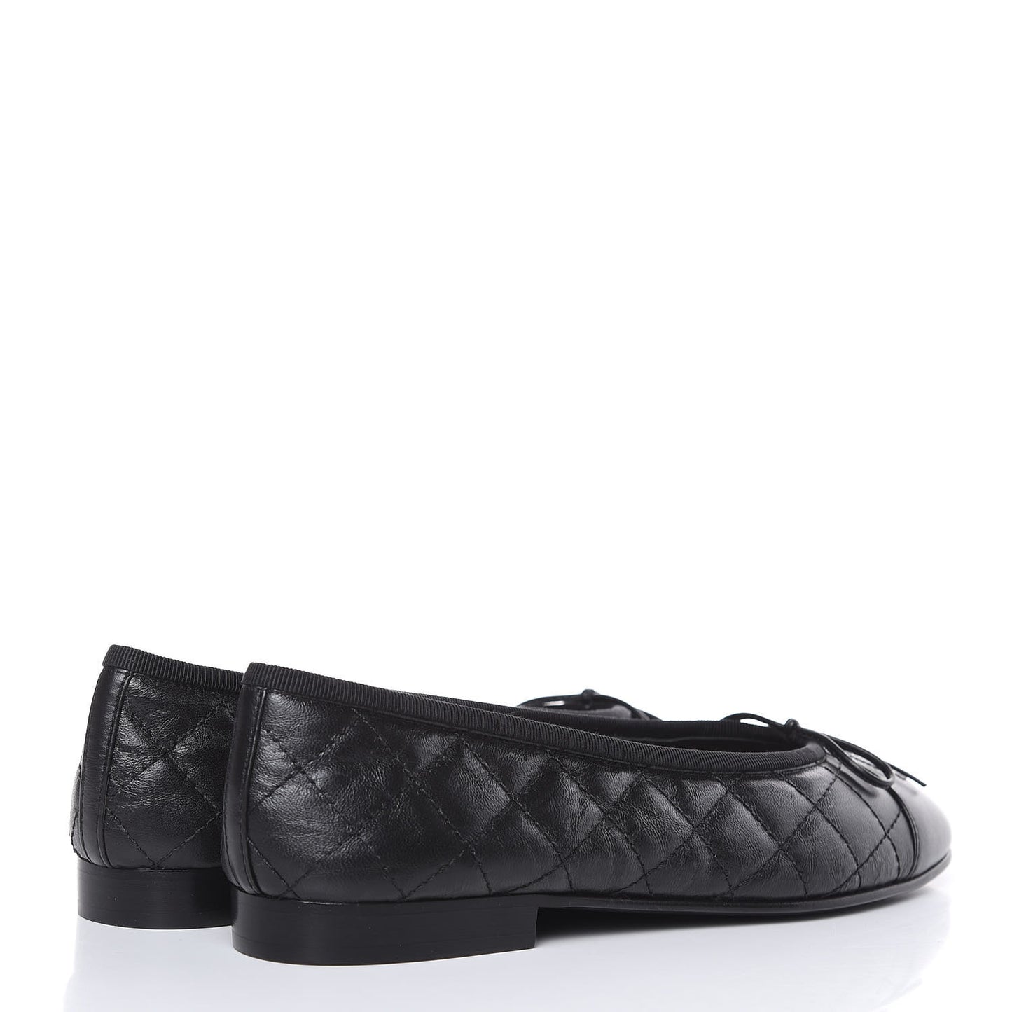 Aged Calfskin Quilted Cap Toe Ballerina Flats 37 Black