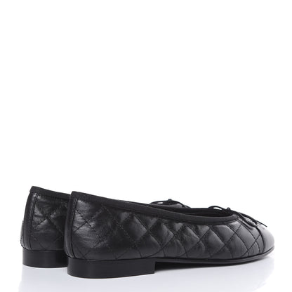 Chanel Aged Calfskin Quilted Cap Toe Ballerina Flats 37 Black 4 of 9