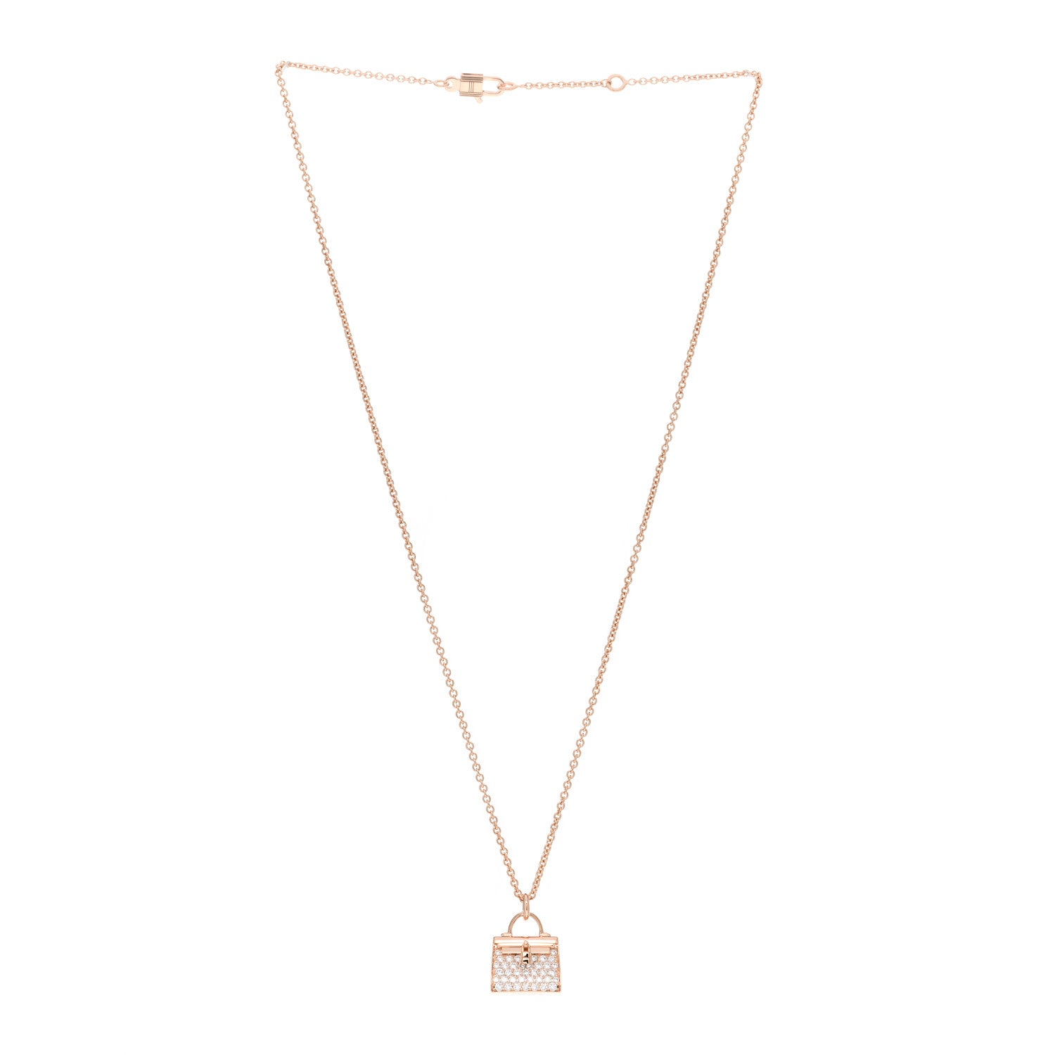 Hermes 18K Rose Gold Diamond Kelly Amulettes Pendant Necklace 2 of 4