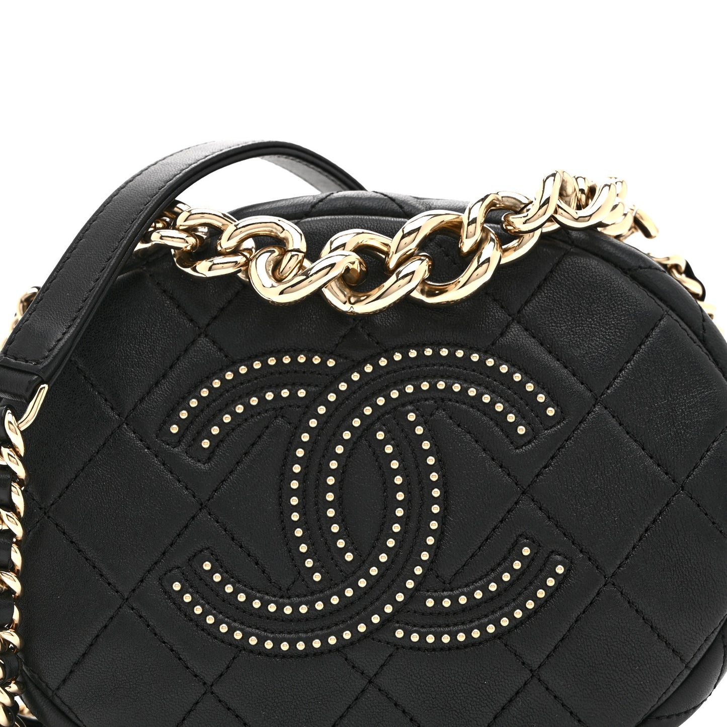 Lambskin Quilted Studded Camera Case Black