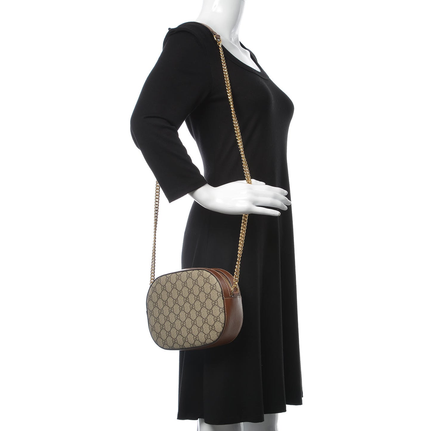 GG Supreme Monogram Cuoio Toscano Mini Chain Shoulder Bag Beige Ebony Cuir