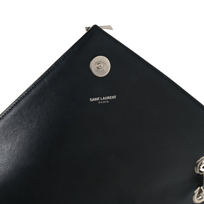 Saint Laurent Smooth Calfskin Matelasse Chevron Large Monogram Satchel Black 6 of 11