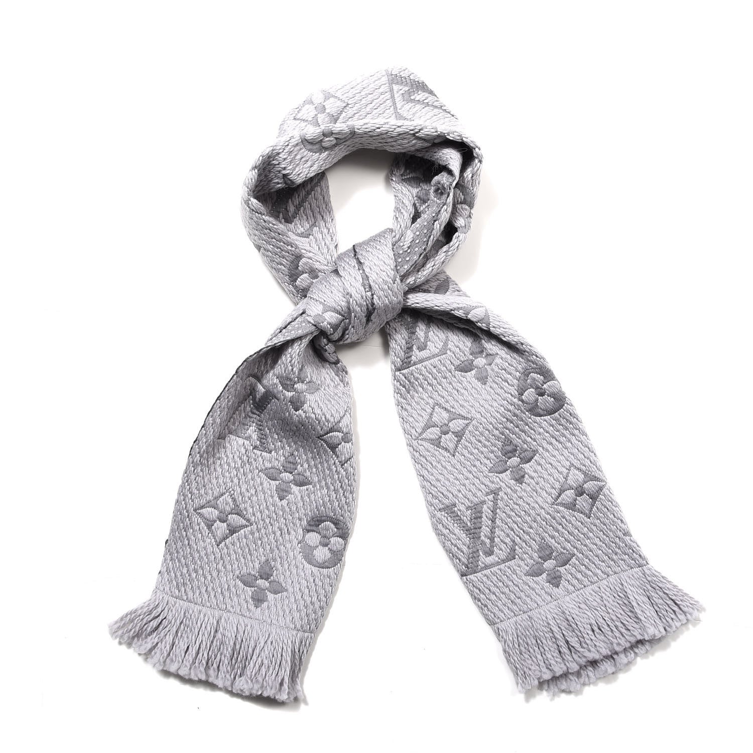 Louis Vuitton Wool Silk Logomania Scarf Pearl Grey 1 of 3