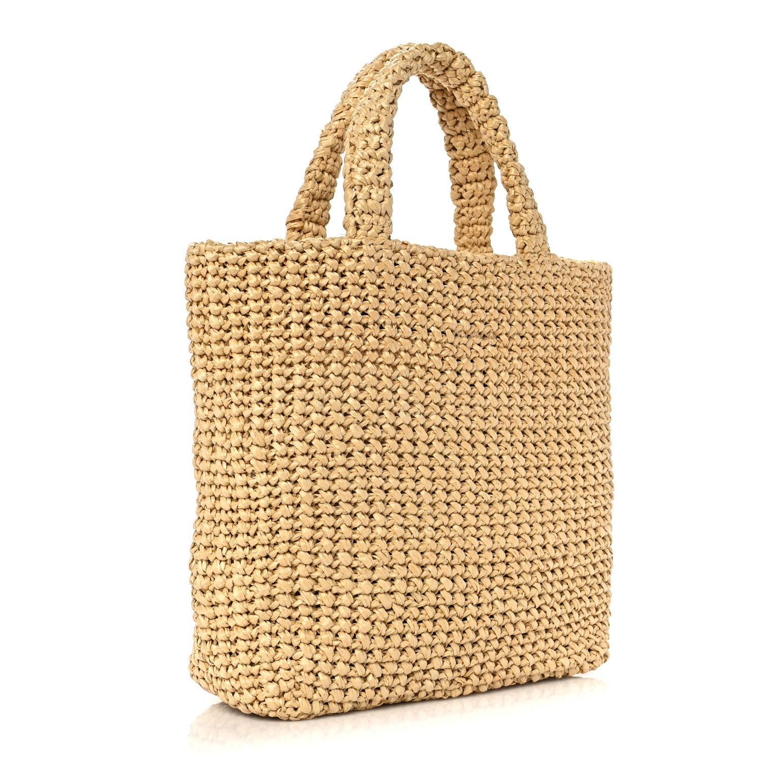 Prada Yarn Raffia Effect Crochet Embroidered Small Logo Tote Naturale 3 of 8