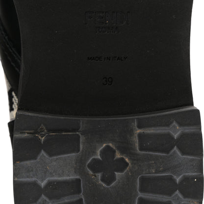 Fendi Vitello Stretch Fabric FF Vichy Rockoko Biker Boots 39 Black Crema Tobacco 7 of 13
