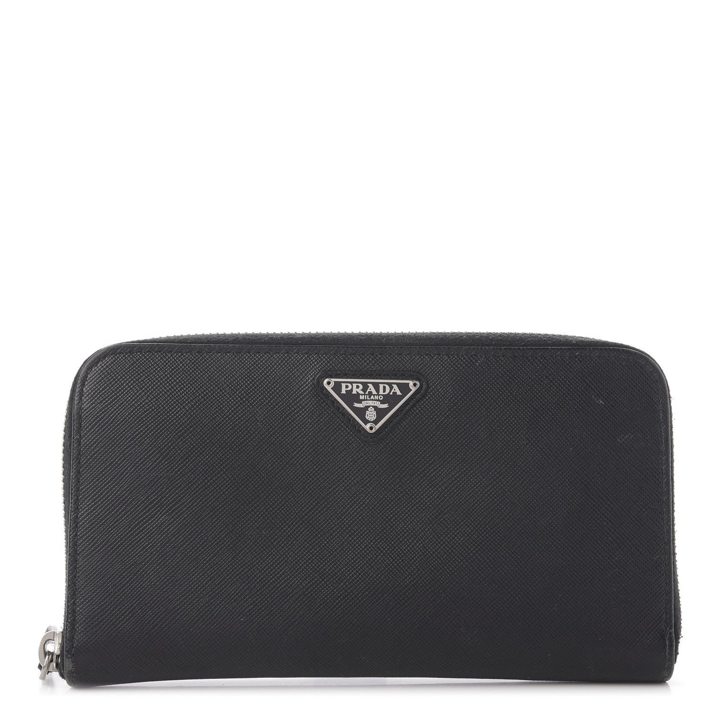 Saffiano Triangle Zip Around Wallet Black