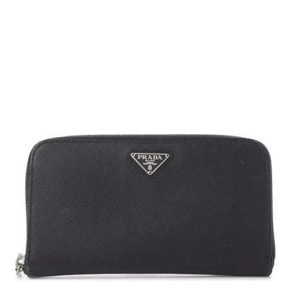 Prada Saffiano Triangle Zip Around Wallet Black 1 of 9