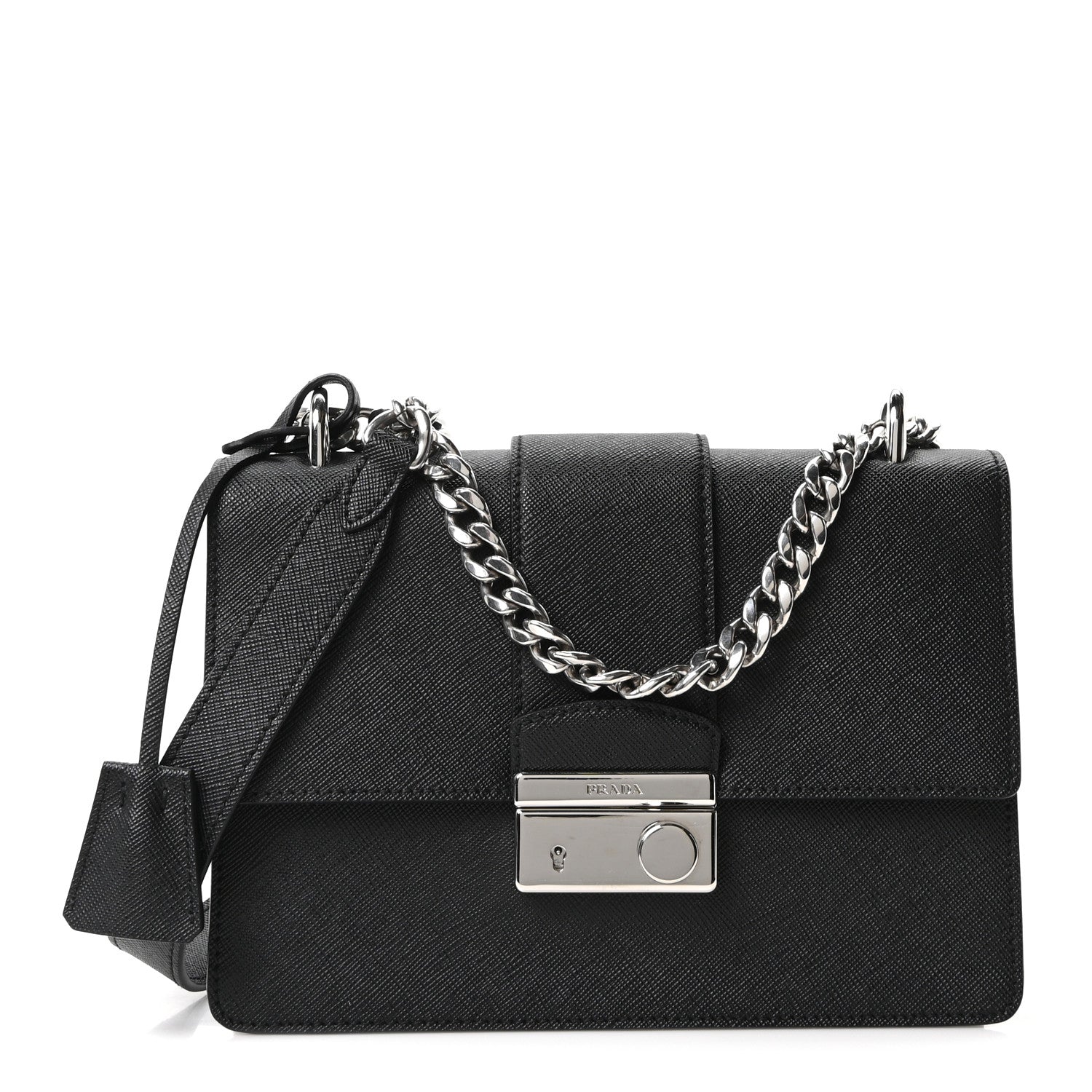 Prada Saffiano Pattina Crossbody Bag Black 1 of 8