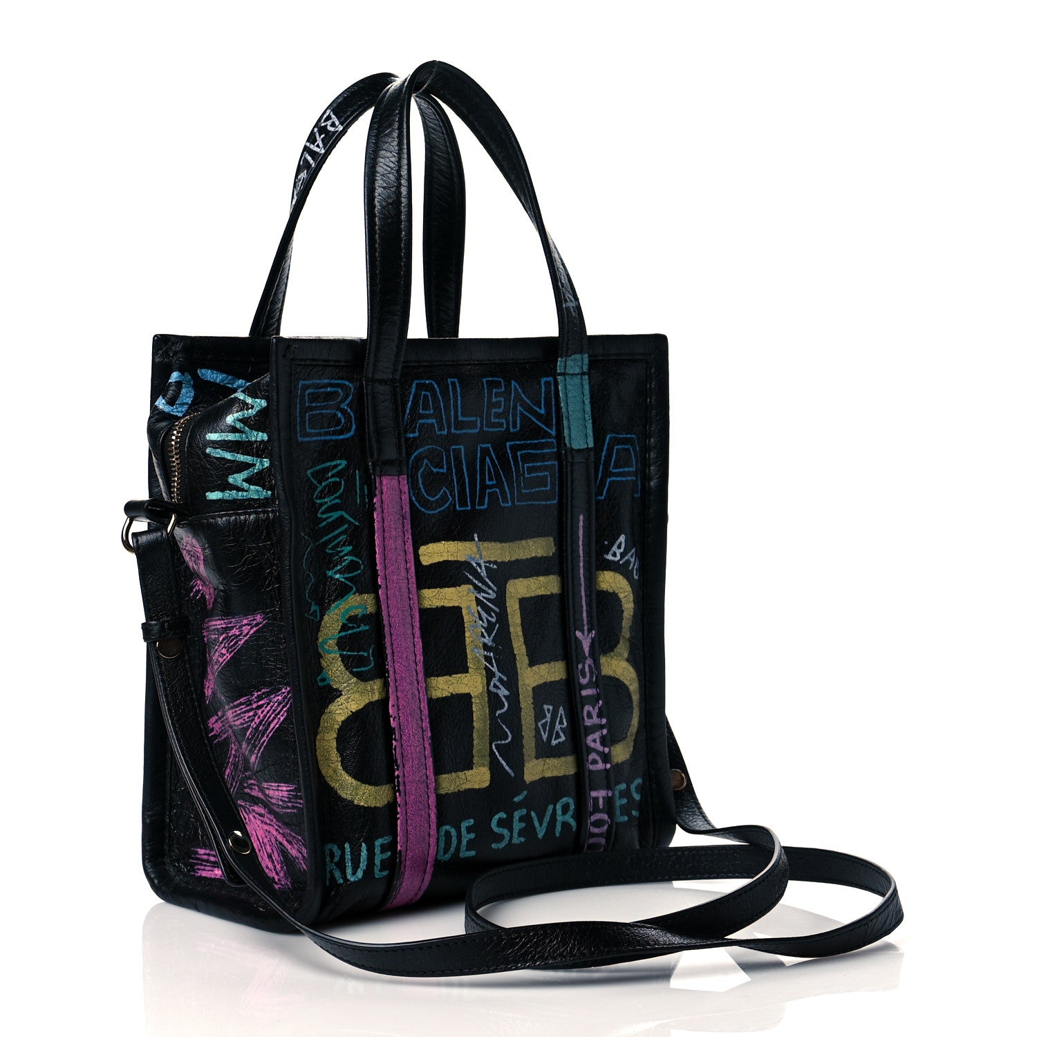 Balenciaga Agneau Arena Graffiti All Over XS Bazar Shopper Tote Black Multicolor 3 of 10