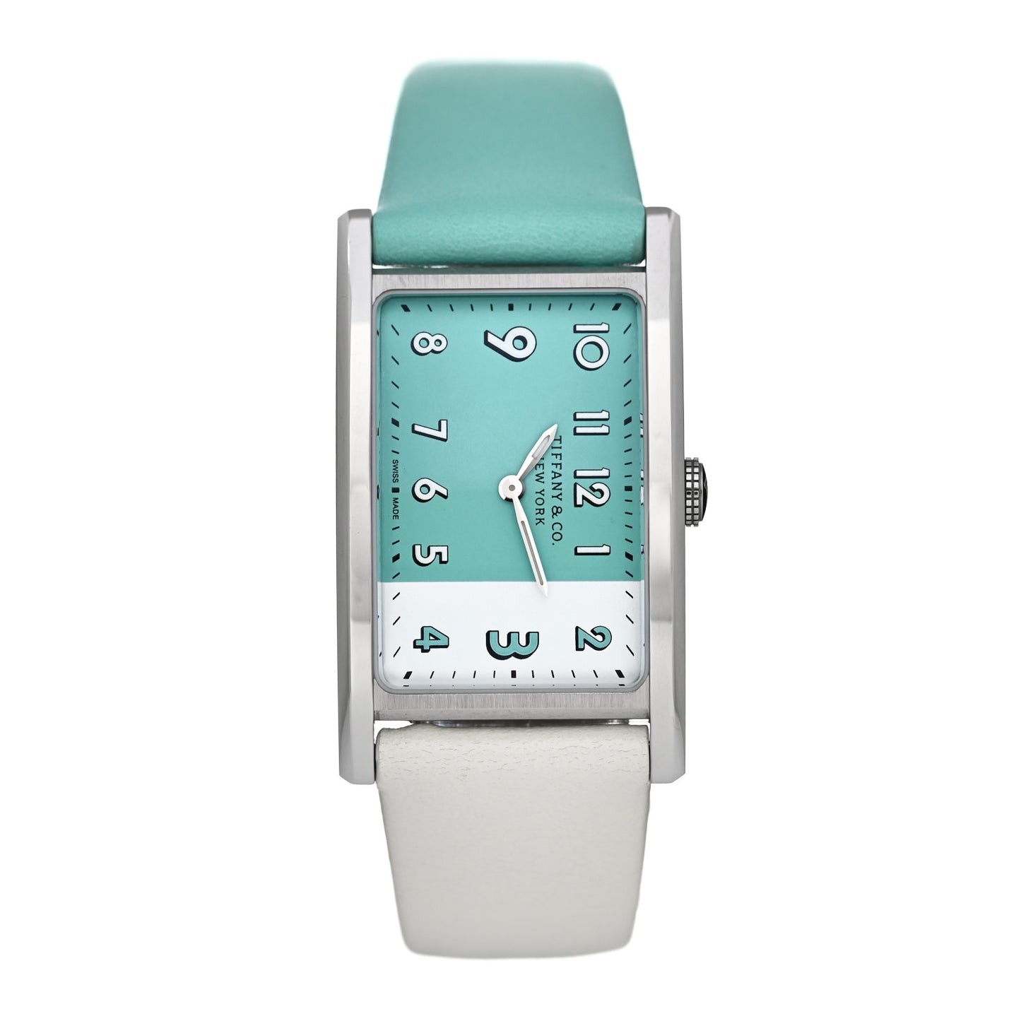 Stainless Steel Calfskin 22mm East West 2-Hand Quartz Watch Tiffany Blue