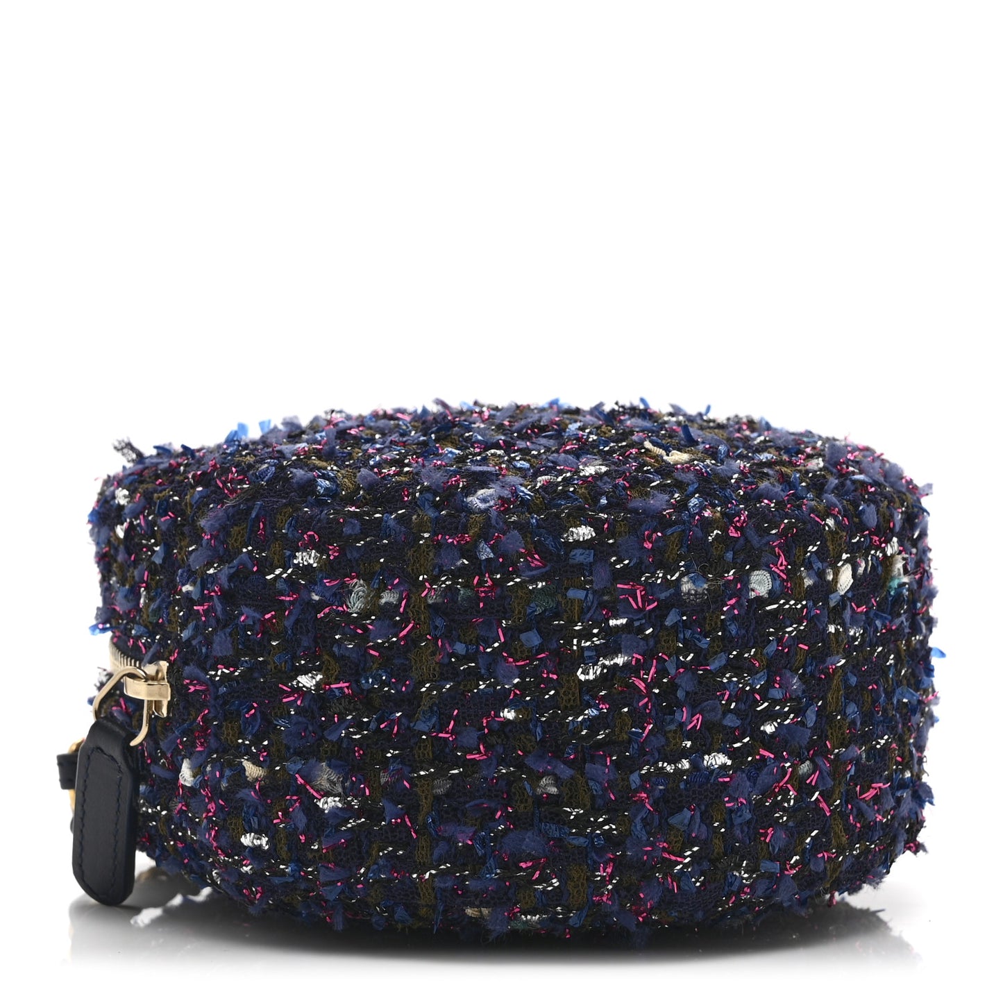 Tweed Quilted Round Clutch With Chain Multicolor