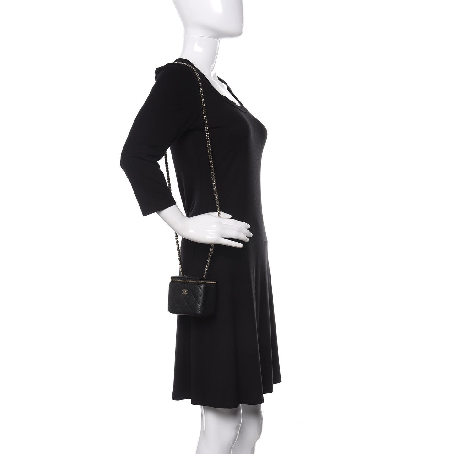 Caviar Quilted Mini Vanity Case With Chain Black