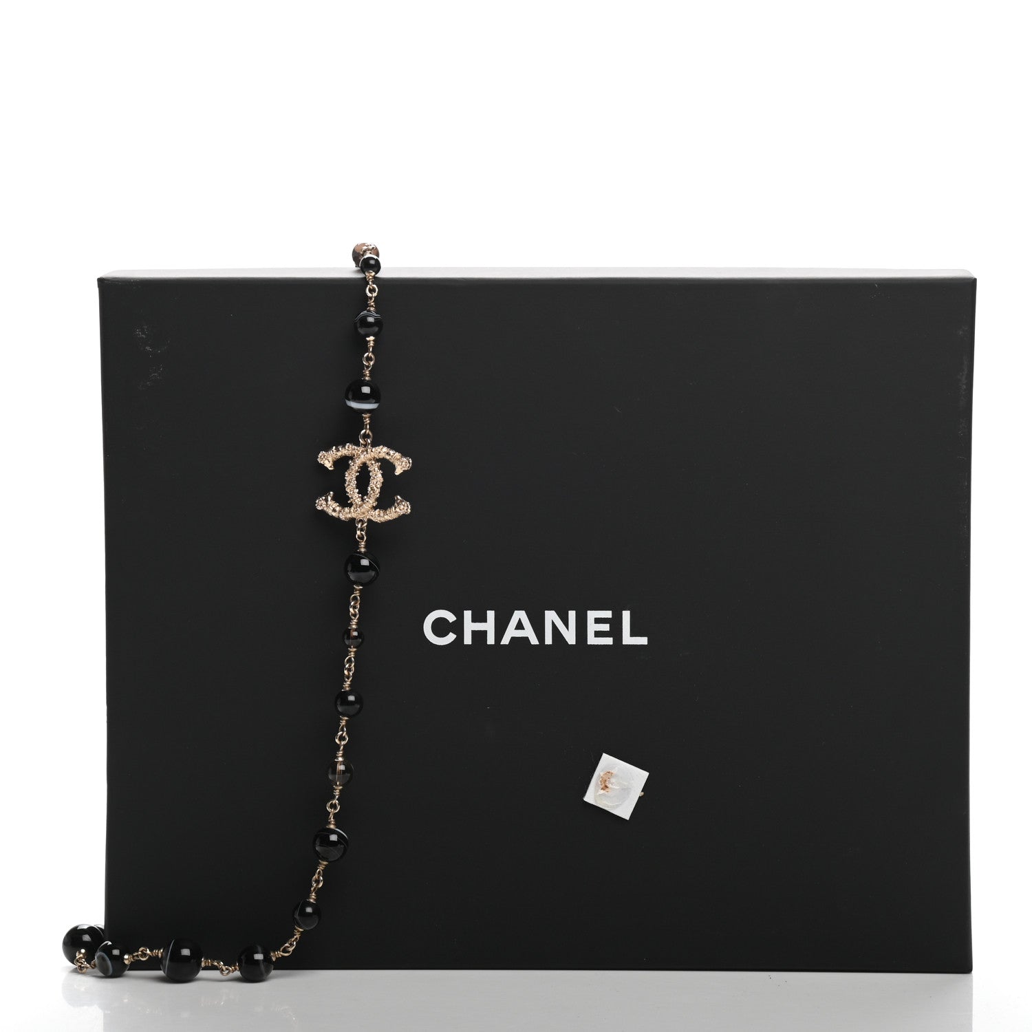 Chanel Beaded Sheep CC Long Necklace Gold Black 5 of 5
