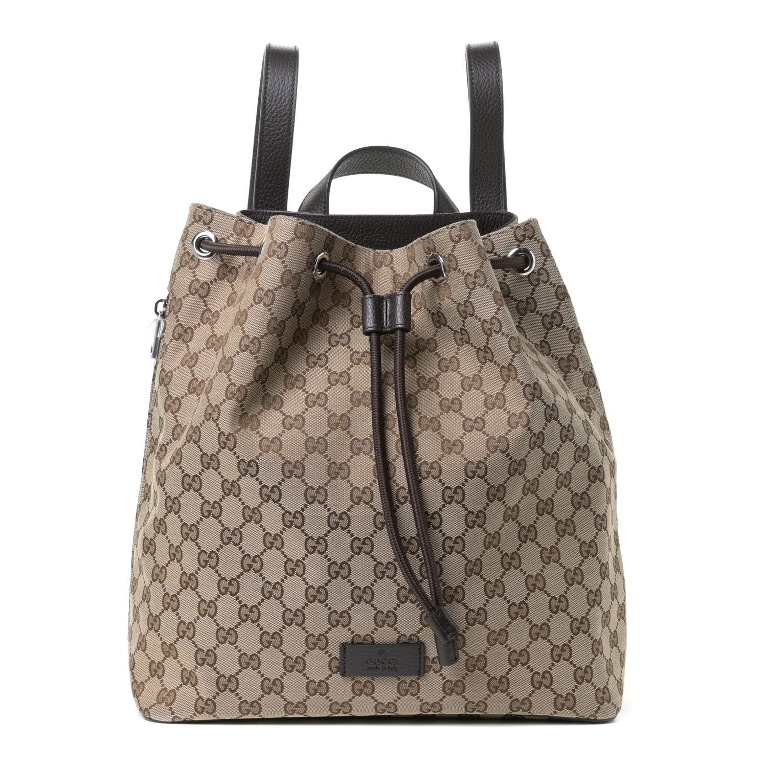 Gucci Monogram Dollar Calfskin O Drawstring Backpack Beige Ebony Testa di Moro Dark Chocolate 1 of 10