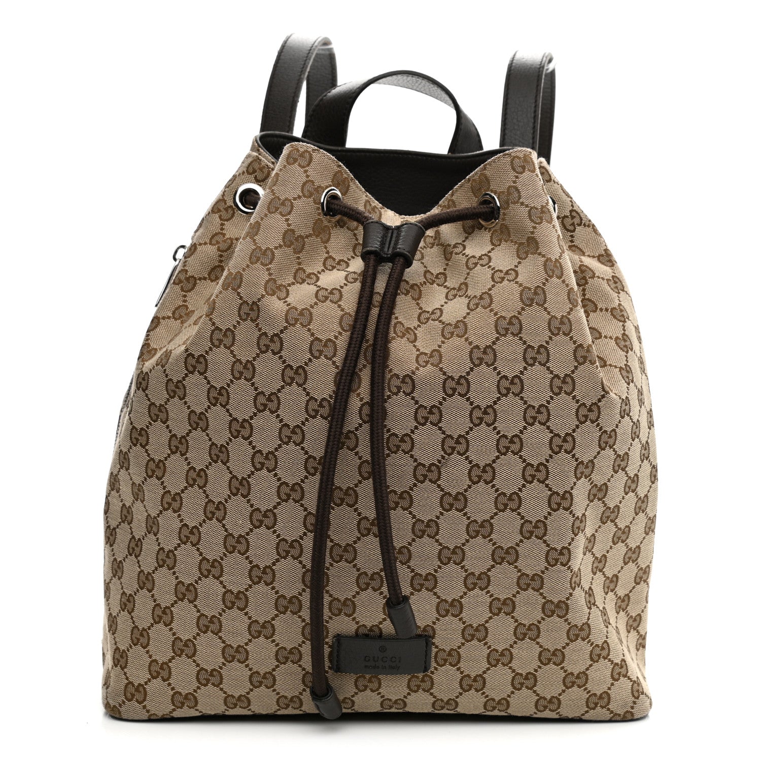 Gucci Monogram Dollar Calfskin O Drawstring Backpack Beige Ebony Testa di Moro Dark Chocolate 1 of 12