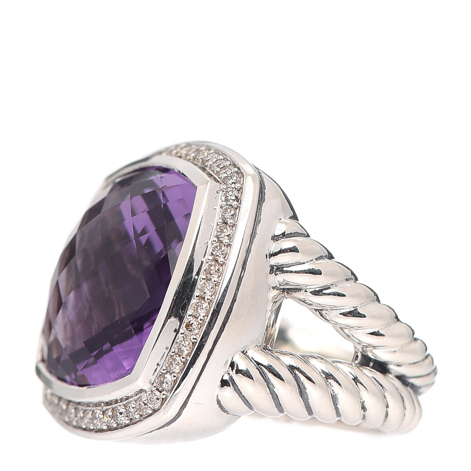 David Yurman Sterling Silver Diamond Amethyst 17mm Albion Ring 51 5.75 3 of 5