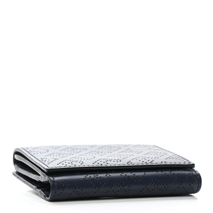 Burberry Calfskin Perforated Compact Wallet Navy 4 of 7