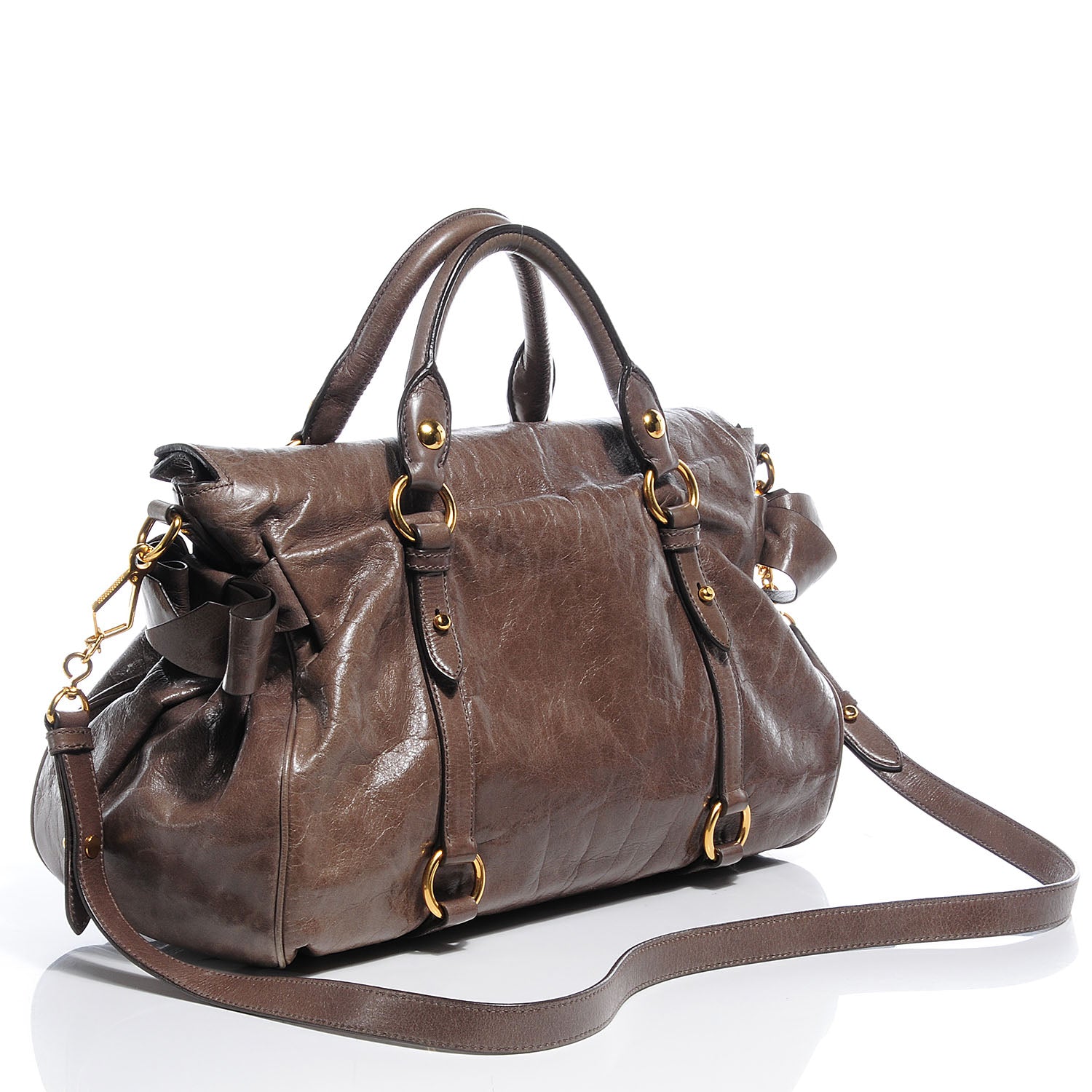 Miu Miu Leather Vitello Lux Bow Bag Brown 3 of 9