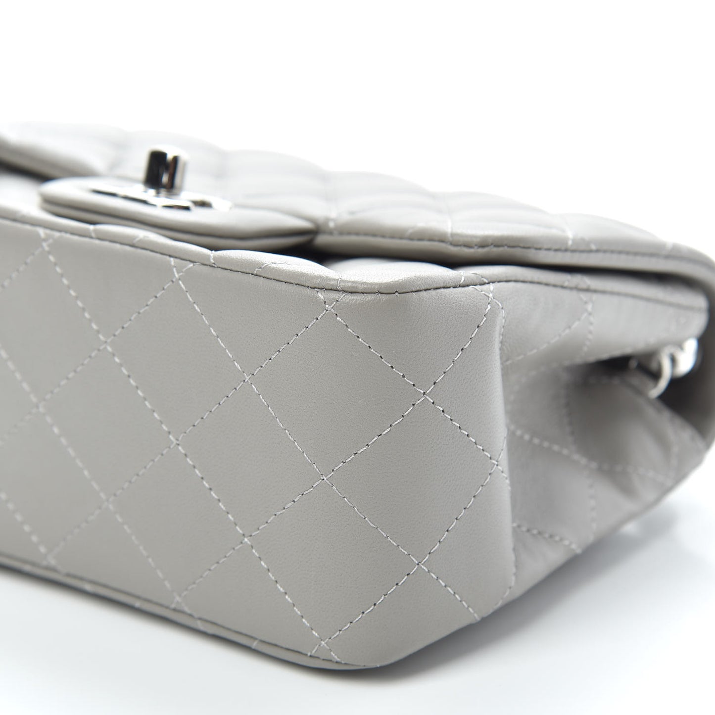 Lambskin Quilted Mini Square Flap Light Grey