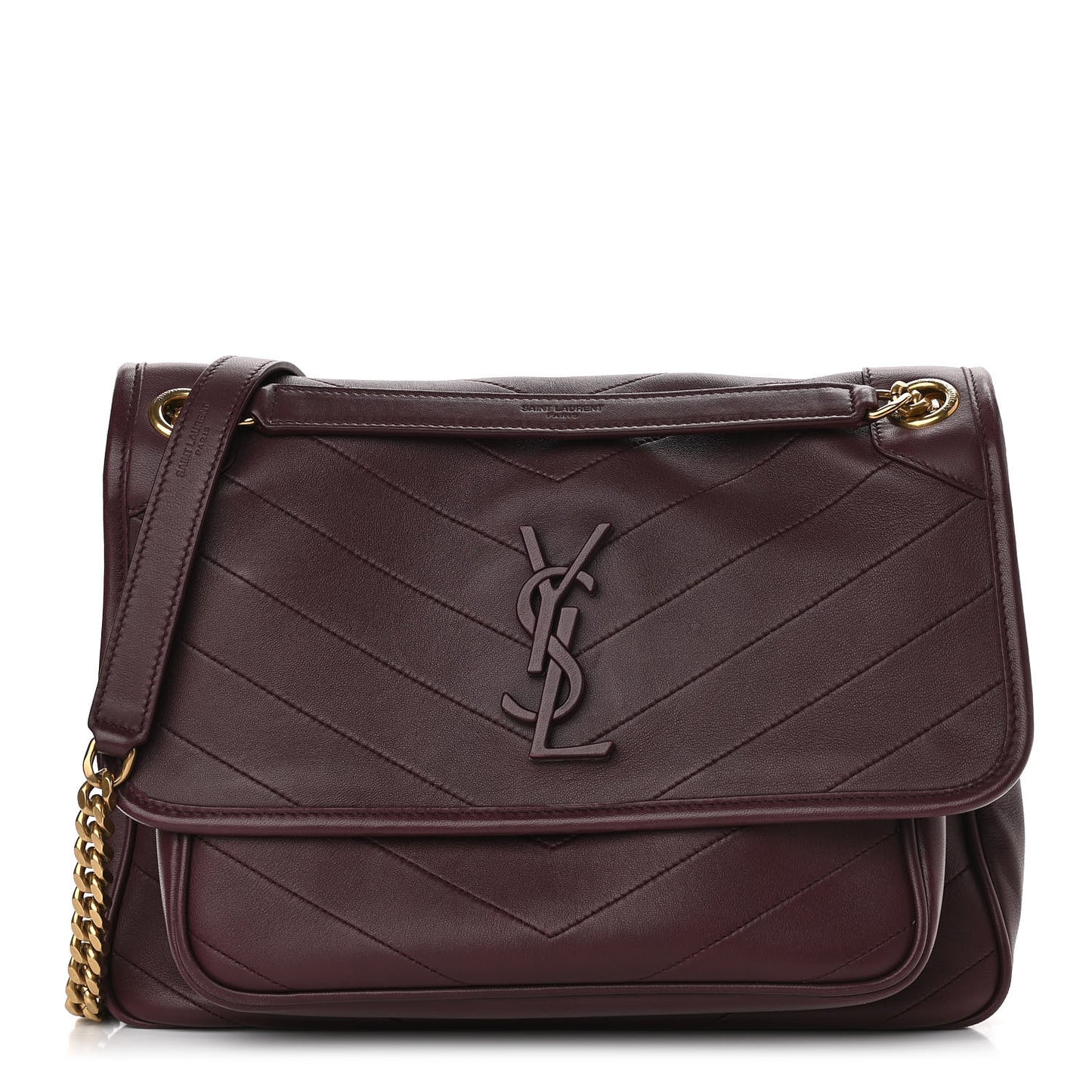 Lambskin Matelasse Monogram Medium Niki Chain Satchel Burgundy