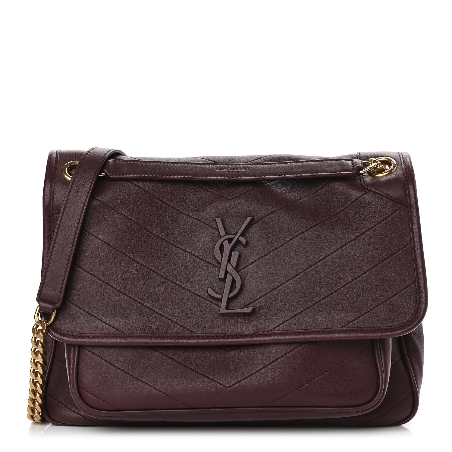 Saint Laurent Lambskin Matelasse Monogram Medium Niki Chain Satchel Burgundy 1 of 10