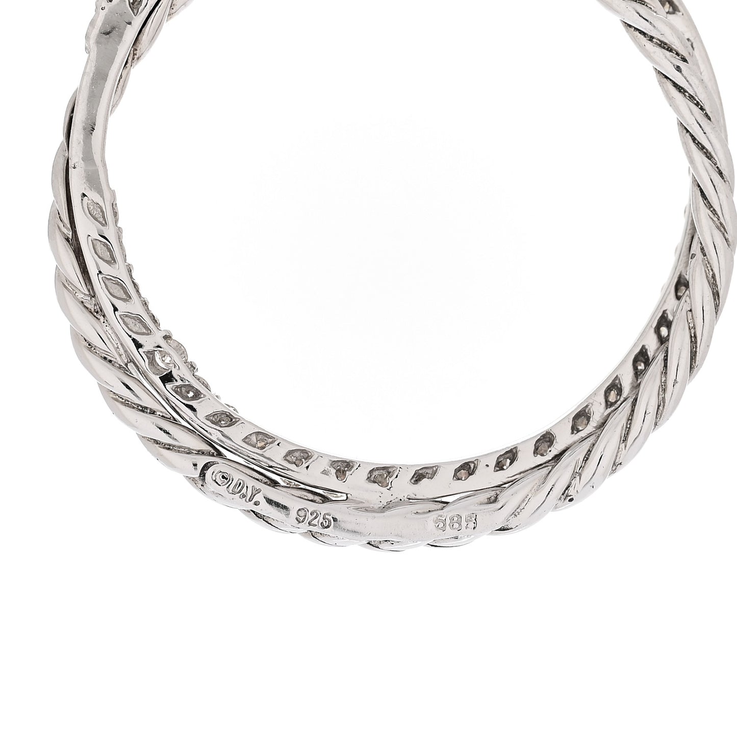 Sterling Silver 14K White Gold Diamond Crossover Circle Pendant Necklace