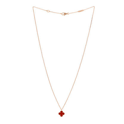 Van Cleef & Arpels 18K Rose Gold Carnelian Sweet Alhambra Pendant Necklace 3 of 7