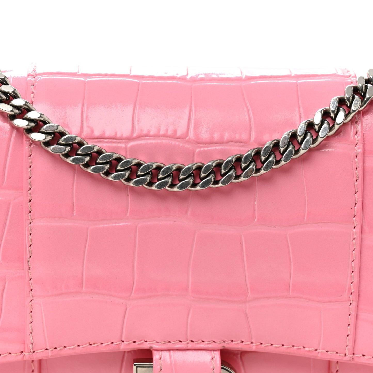 Shiny Calfskin Crocodile Embossed Hourglass Chain Bag Sweet Pink