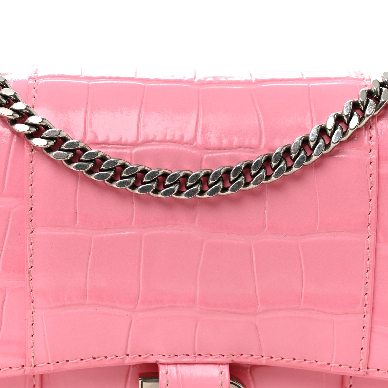 Balenciaga Shiny Calfskin Crocodile Embossed Hourglass Chain Bag Sweet Pink 7 of 9