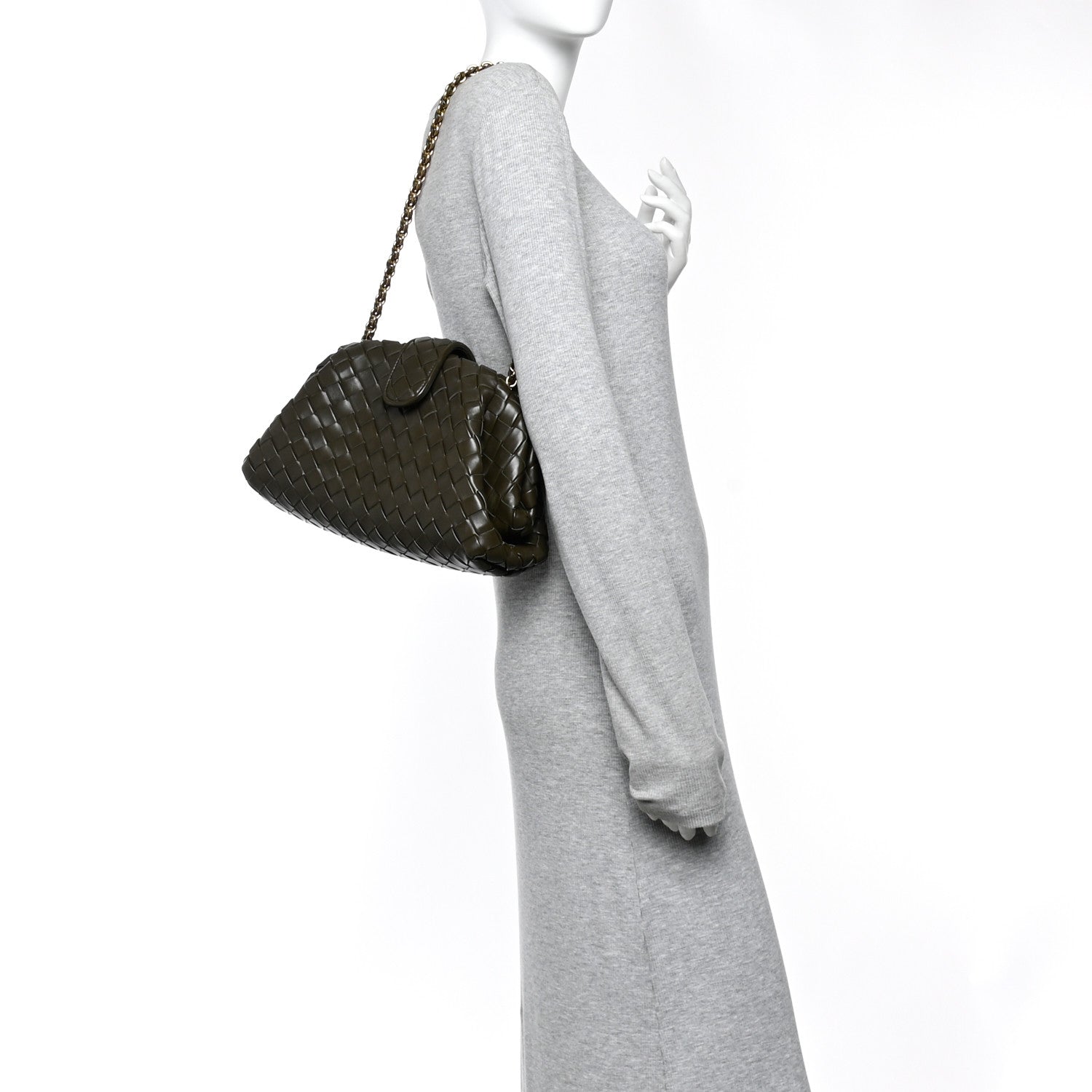 Bottega Veneta Nappa Intrecciato Teen The Lauren 1980 Clutch With Chain Khaki 2 of 10