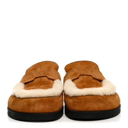 Hermes Suede Goatskin Shearling Go Mules 39 Beige Kraft Ecru 3 of 10