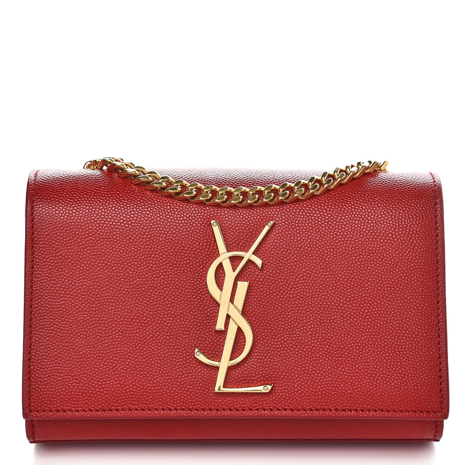 Saint Laurent Grain De Poudre Small Monogram Kate Satchel Red 1 of 10