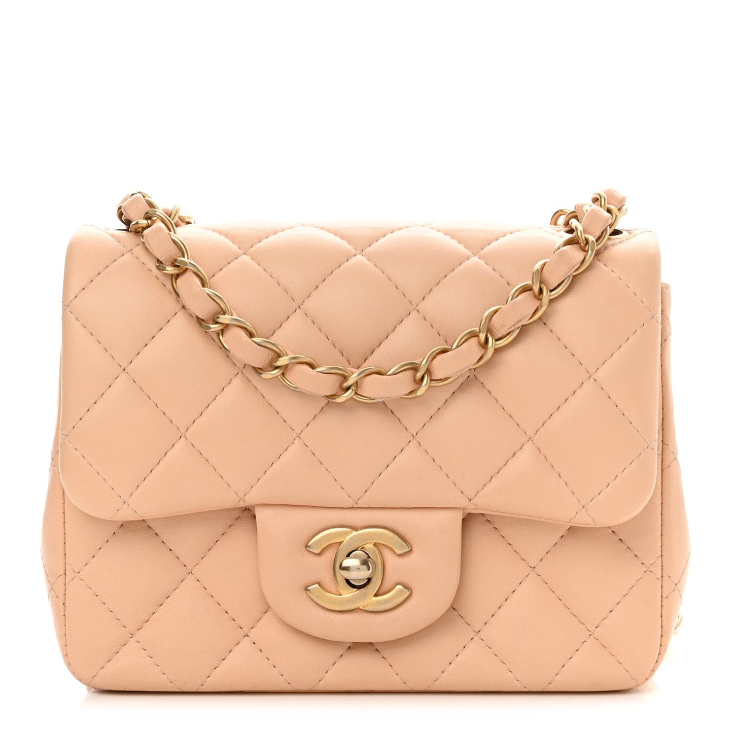 Lambskin Quilted Mini Square Flap Beige