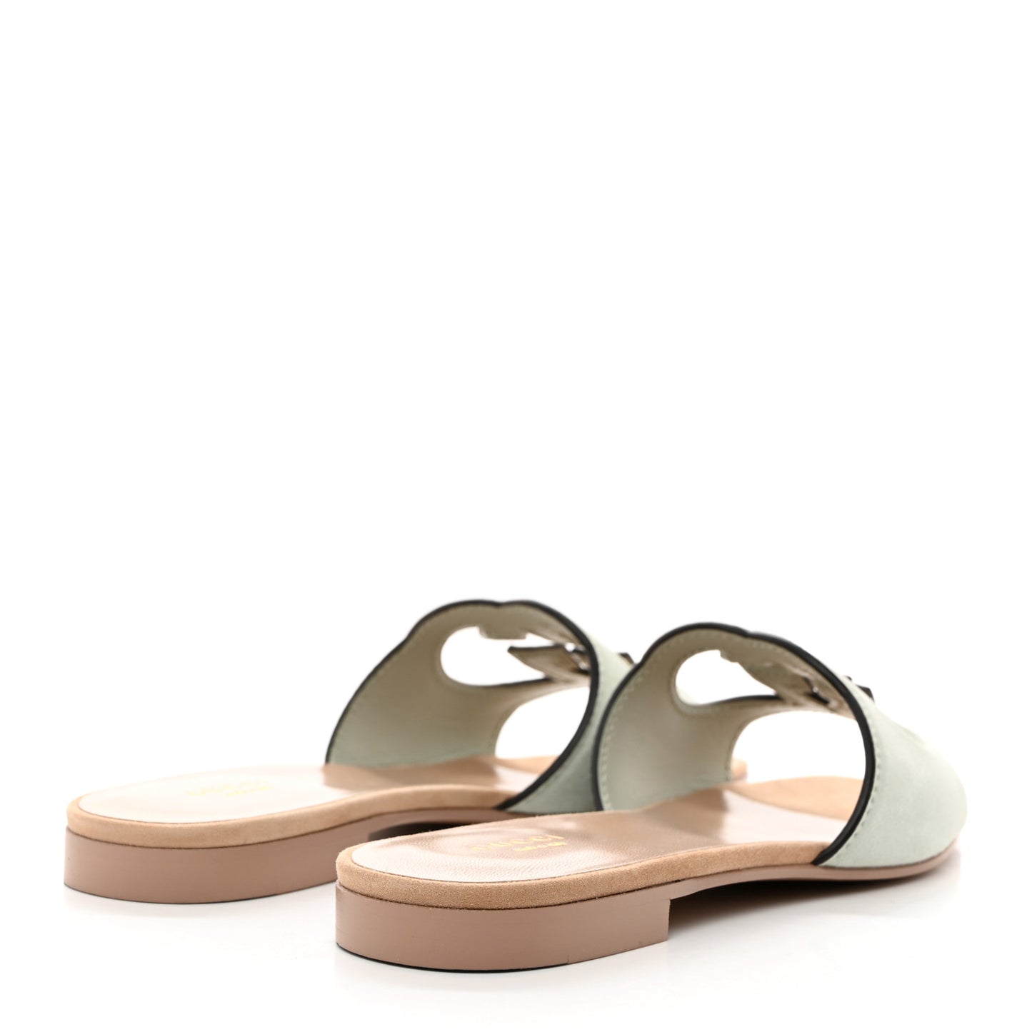 Kid Scamosciato Interlocking G Cut Out Slide Sandals 38 Pale Green
