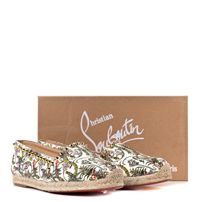 Christian Louboutin Canvas Loubi Jungle Print Ares Spikes Flat Espadrilles 41 Ivory Gold 15 of 15