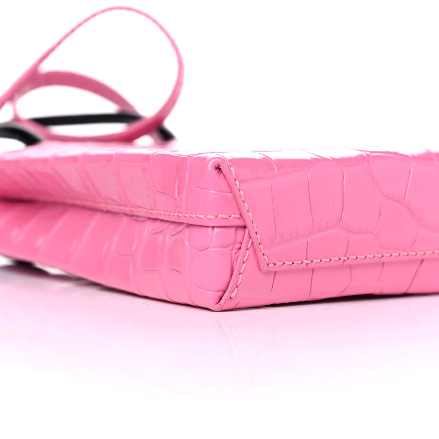 Shiny Calfskin Crocodile Embossed Logo Shopping Phone Holder Bag Rose Black