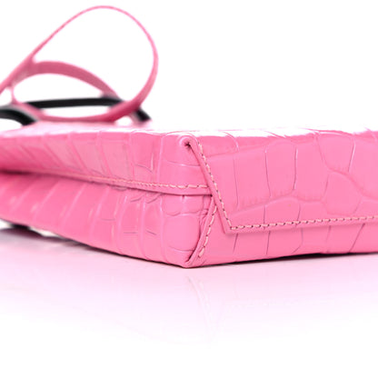 Balenciaga Shiny Calfskin Crocodile Embossed Logo Shopping Phone Holder Bag Rose Black 10 of 11