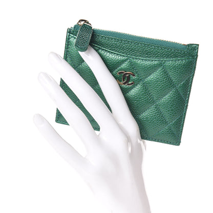 Chanel Metallic Caviar Quilted CC Zip Card Holder Green 2 of 8