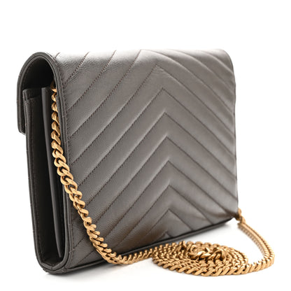 Saint Laurent Grain De Poudre Matelasse Chevron Monogram Chain Wallet Earth 3 of 12