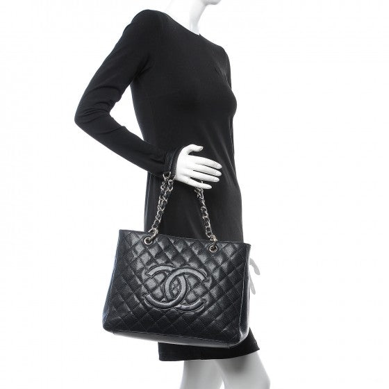 Caviar Quilted Grand Shopping Tote GST Dark Navy Blue