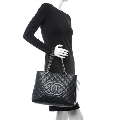 Chanel Caviar Quilted Grand Shopping Tote GST Dark Navy Blue 2 of 14