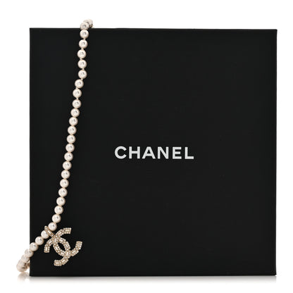 Chanel Pearl Crystal Baguette CC Short Necklace Gold 5 of 5