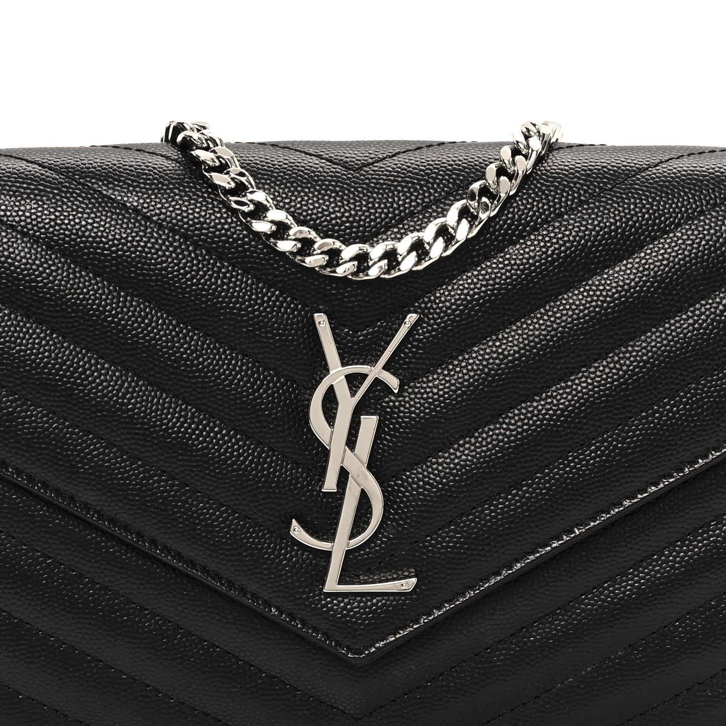 Grain De Poudre Matelasse Chevron Monogram Chain Wallet Black