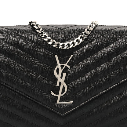 Saint Laurent Grain De Poudre Matelasse Chevron Monogram Chain Wallet Black 8 of 12