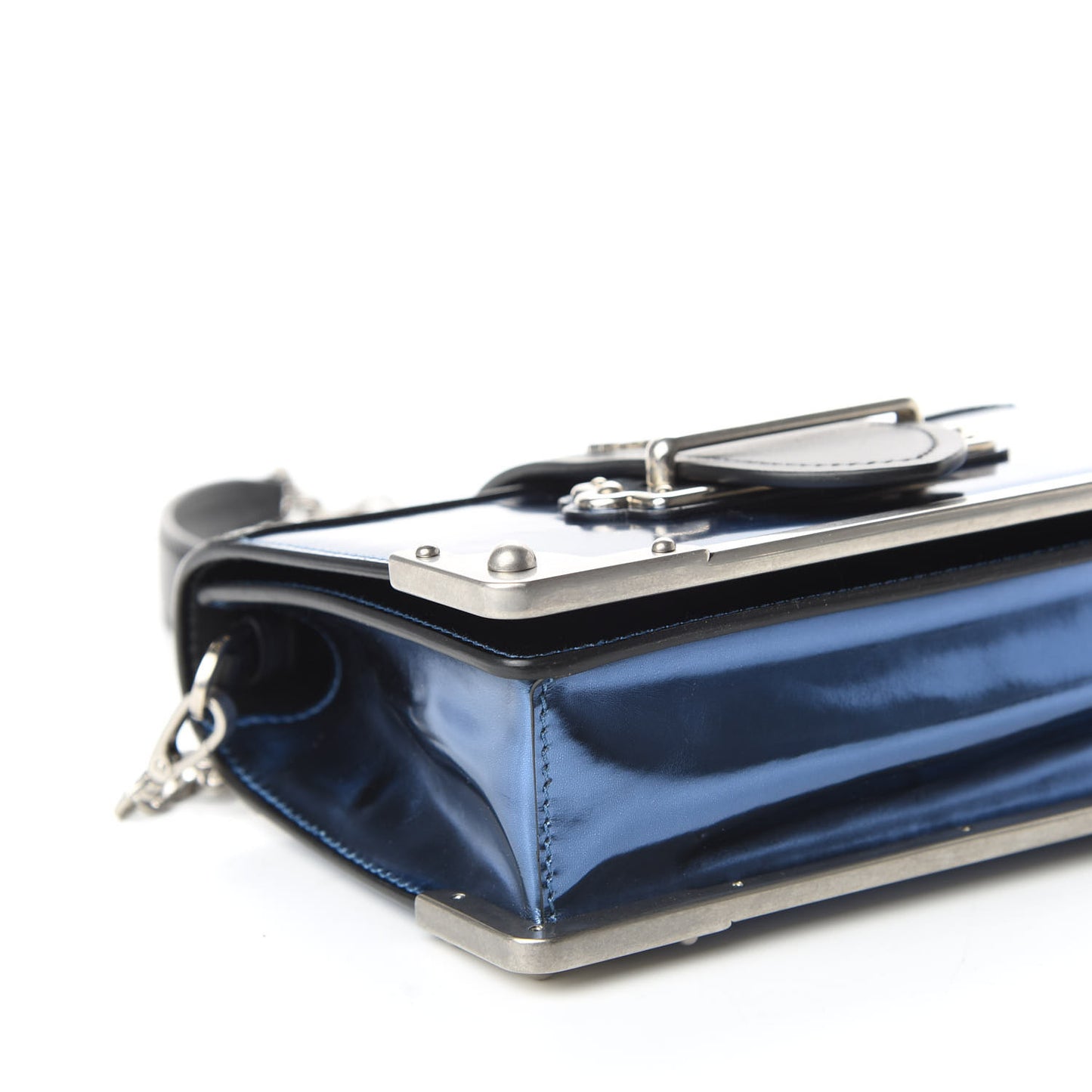Metallic Vitello Saffiano Cahier Bag Denim Black