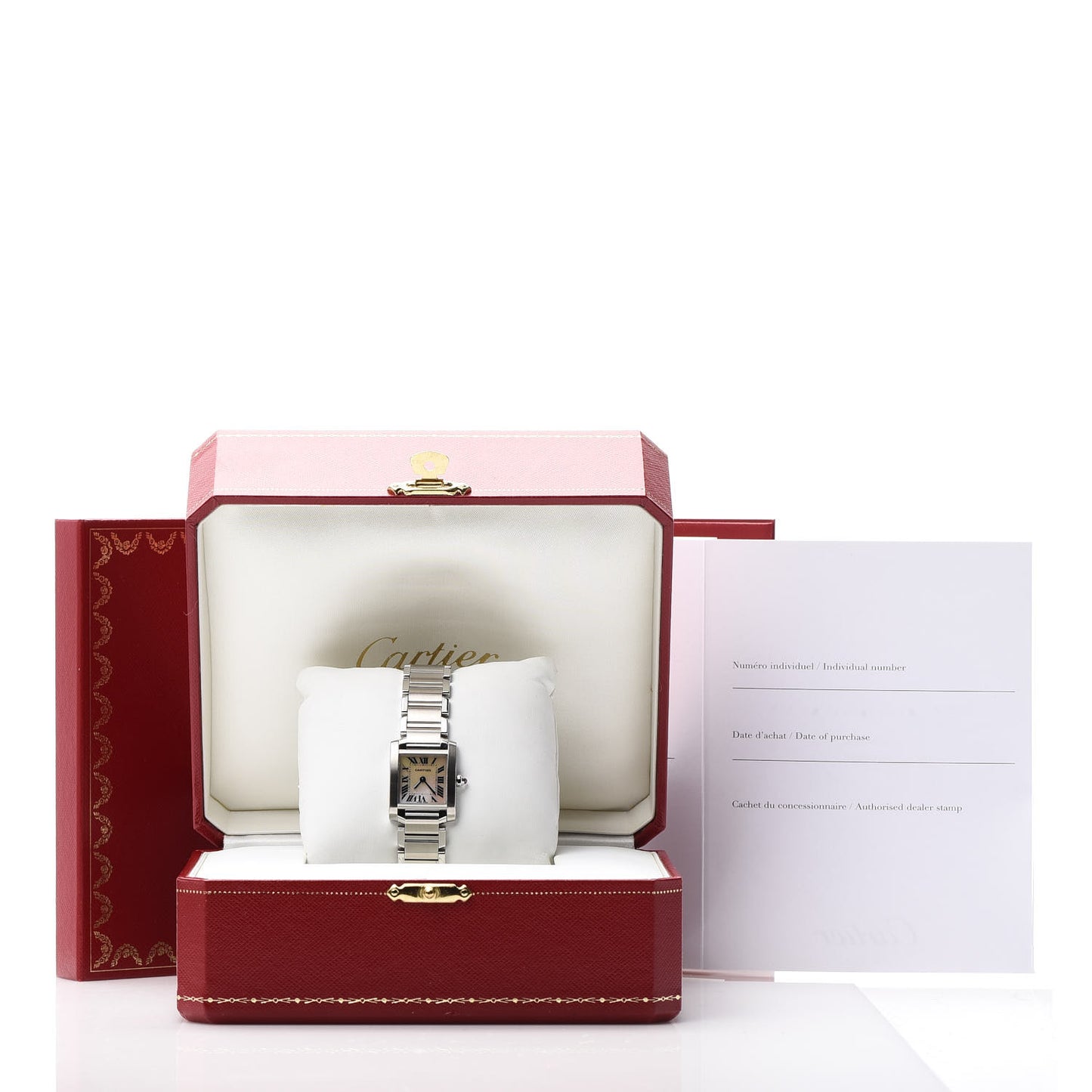 Stainless Steel Pink Mother of Pearl 20mm Tank Francaise Quartz Watch
