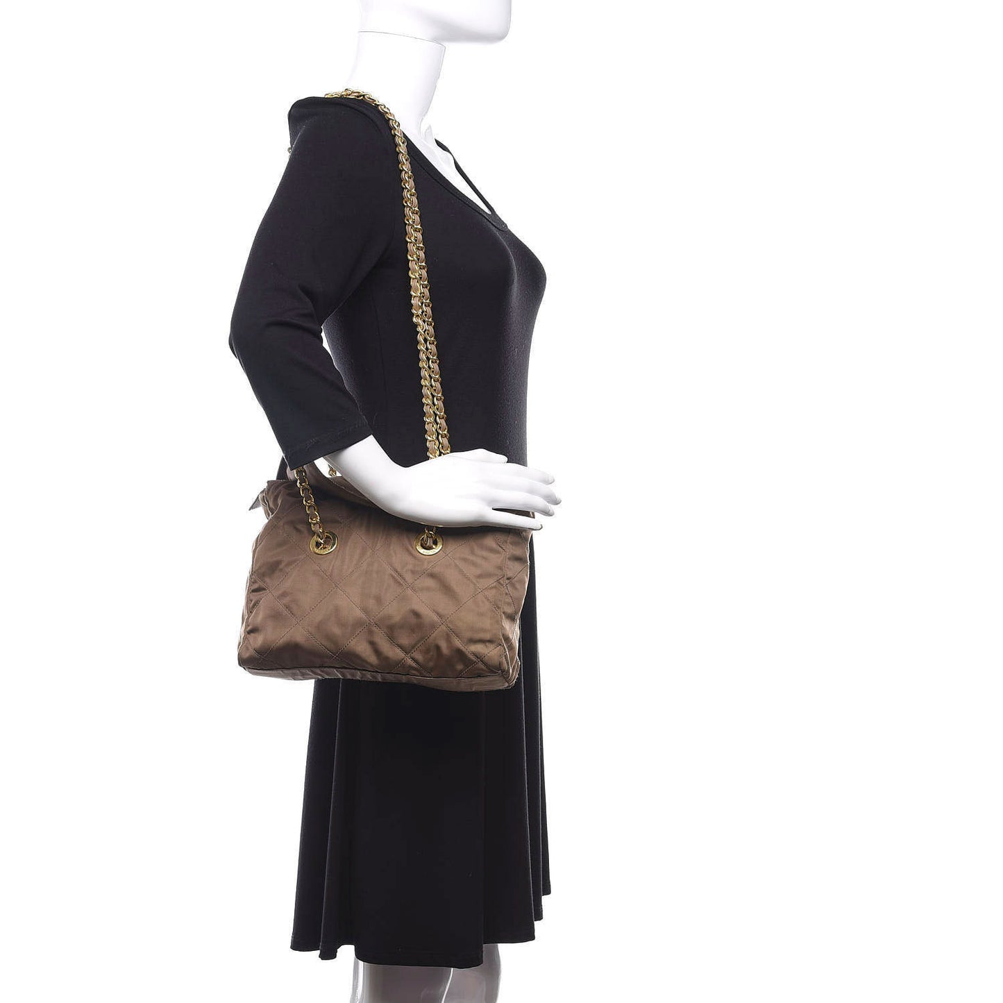 Nylon Tessuto Impuntu Quilted Shoulder Bag Cocco