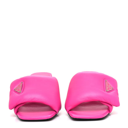 Prada Nappa Soft Padded Metal Triangle Logo 65mm Slide Sandals 39 Begonia Fluo 2 of 8