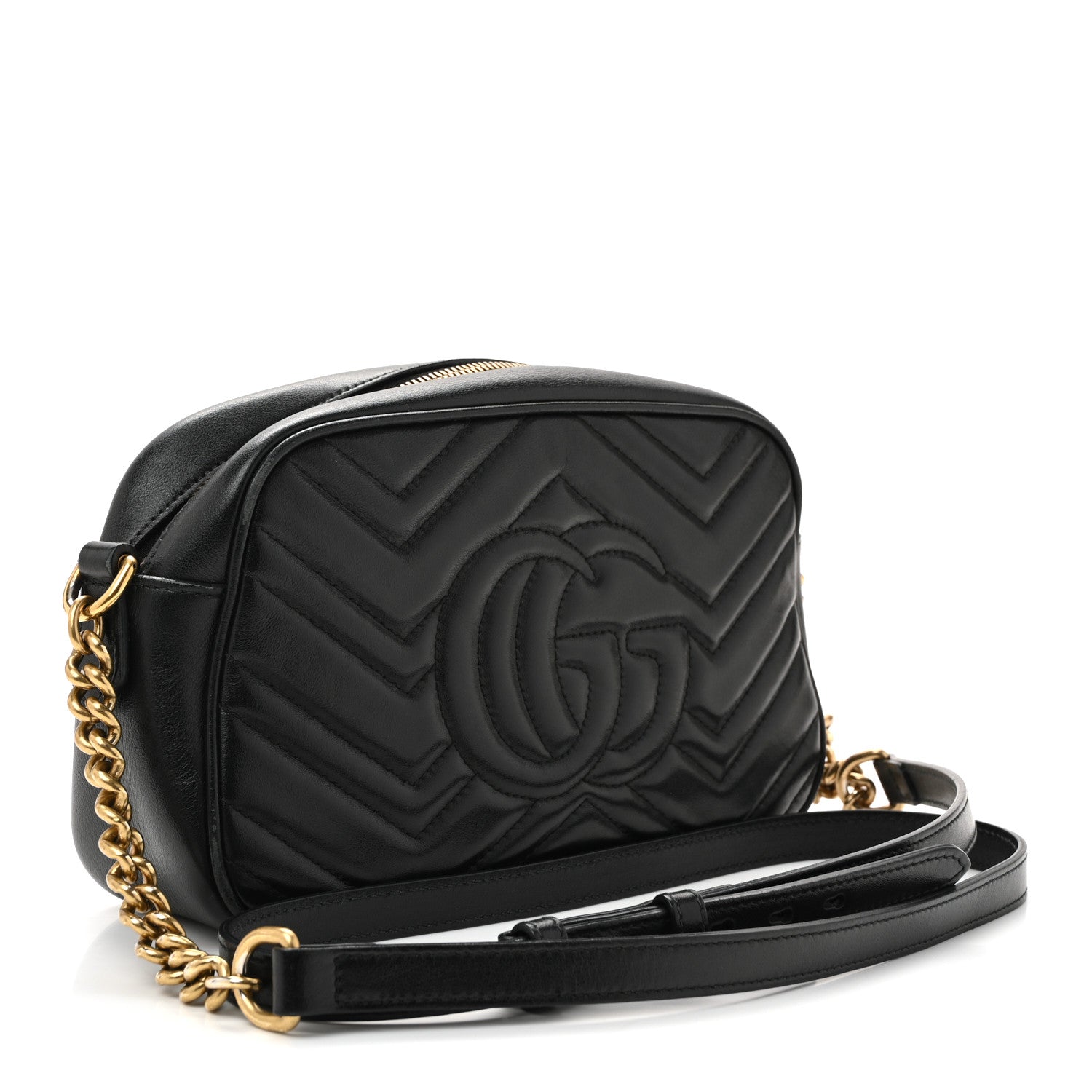 Gucci Calfskin Matelasse Small GG Marmont Chain Shoulder Bag Black 3 of 11