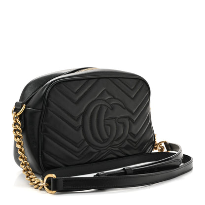 Gucci Calfskin Matelasse Small GG Marmont Chain Shoulder Bag Black 3 of 11